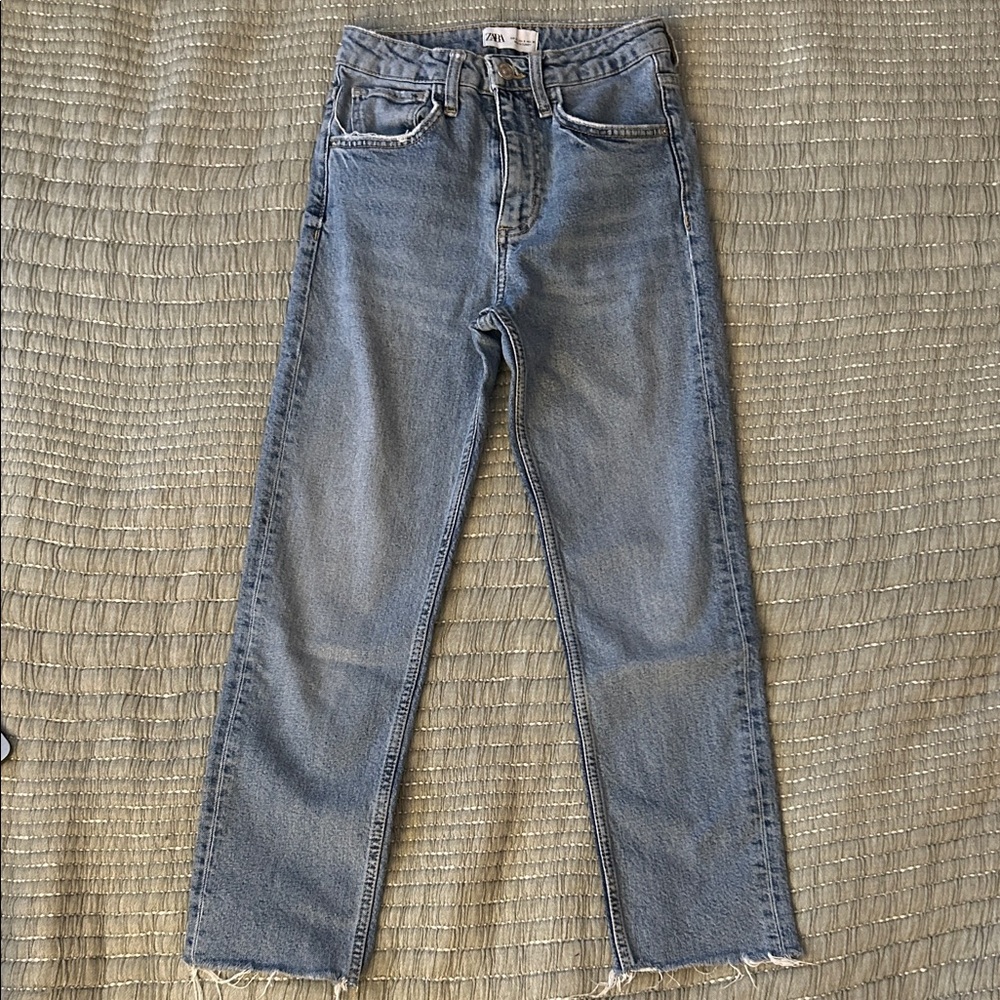 Zara Light Blue Straight Leg High-Rise Jeans Size 0